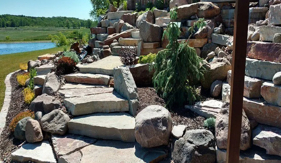 Concrete and Stone Stairs project by JM Landscaping LLC in Green Bay, WI